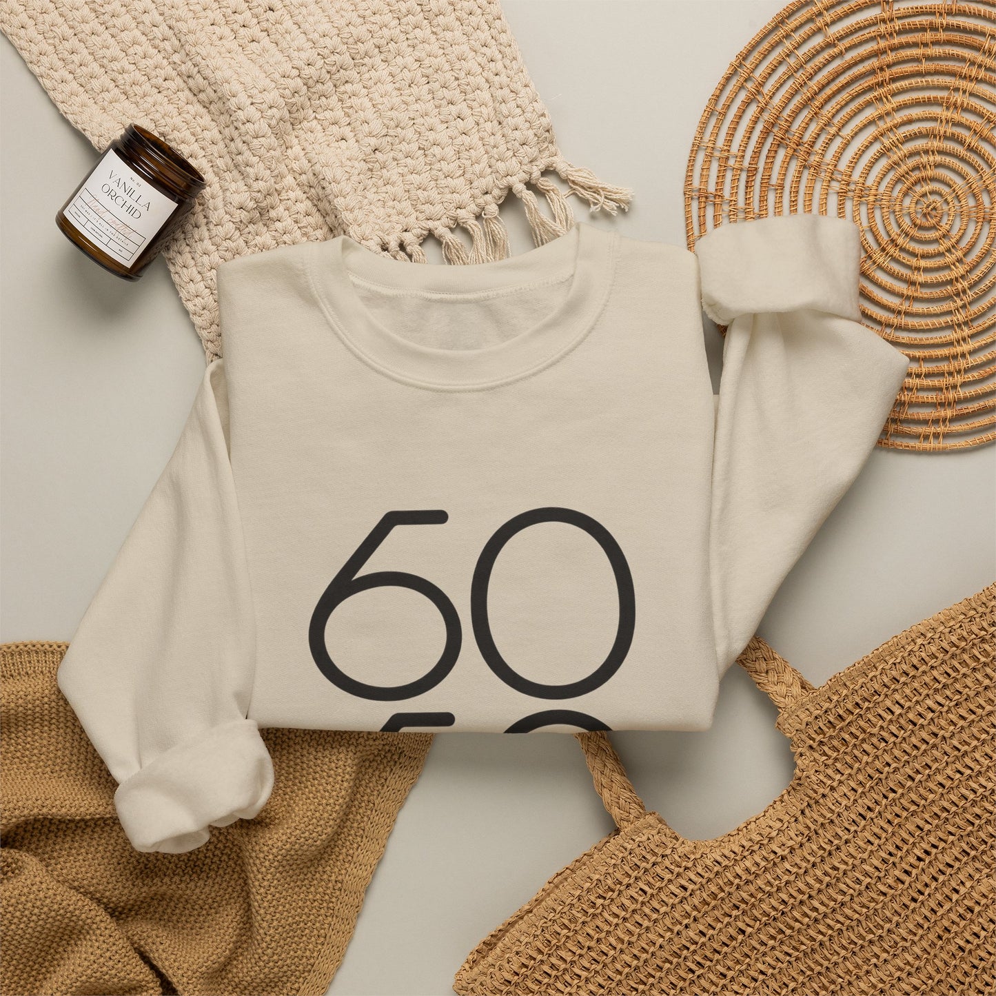 60 for Life Crewneck Sweatshirt — Minimalist 60/60 Graphic